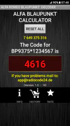 Blaupunkt Alfa RadioCodeDecode screenshot