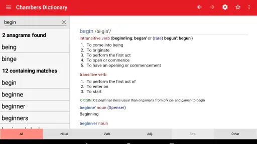 Chambers Dictionary screenshot