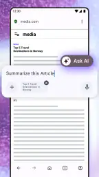 Opera-nettleser med AI screenshot