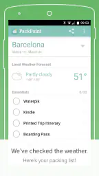 PackPoint travel packing list screenshot