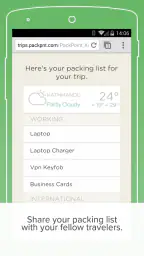 PackPoint travel packing list screenshot