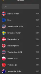 Valutakalkulator valutakurser screenshot