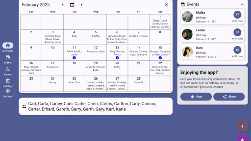 Kalender Namnsdagar & Förnamn screenshot