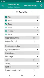 Yatzy poängkort för Yahtzee screenshot